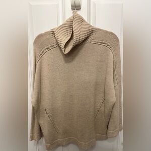 Wrap London Beige Wool Cotton Blend Cowl Neck Sweater